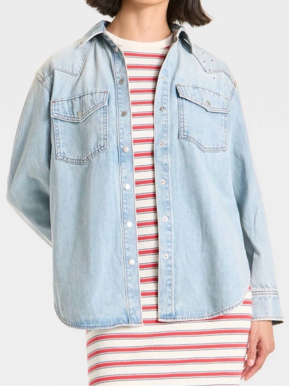 Universal Thread Women's Star-Print Denim Western Shirt, Size S
